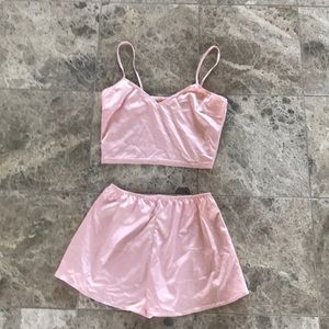 Silky pink top and shorts